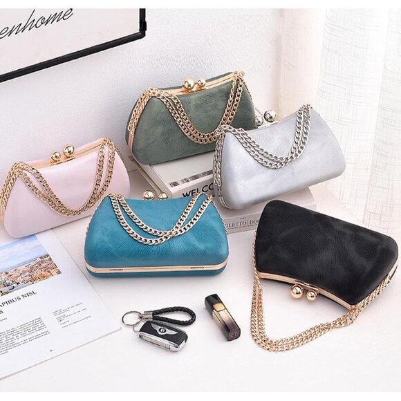 🆕Women Blue Leather Wedding Cocktail Evening Bag Purse Crossbody Shoulder Satch - Picture 3 of 8